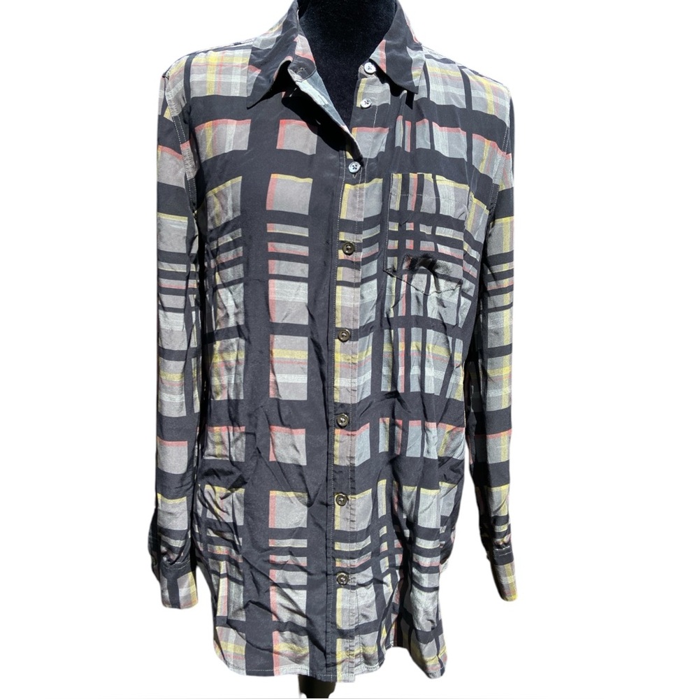 Equipment Femme 100% Silk Plaid Reese Top Blouse Small